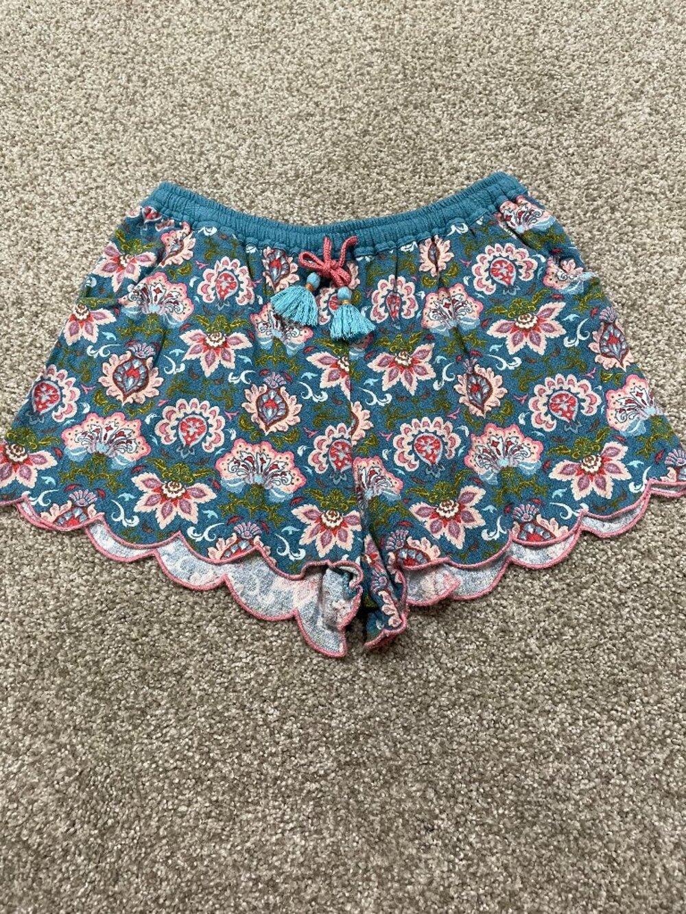 MATILDA JANE Linen Blend Enchanted Garden Lake Marble Shorts Sz 10